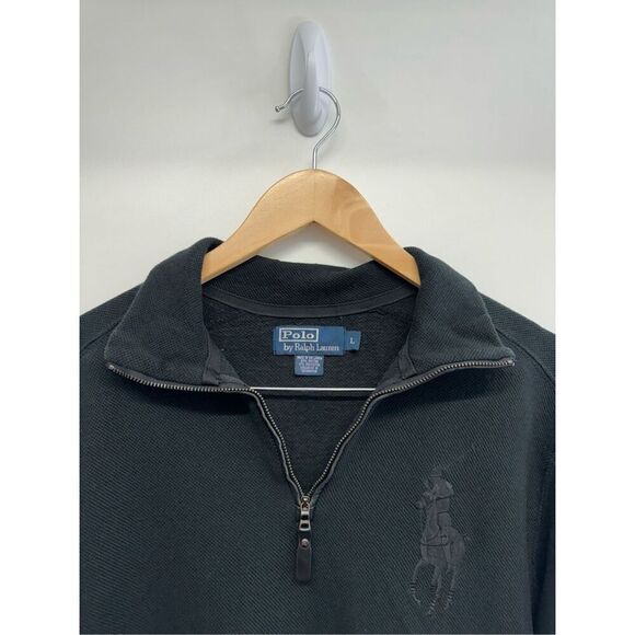 Polo Ralph Lauren 1/4 Zip Sweater Mens Size L Black Pony Pullover Long Sleeve - Picture 8 of 11